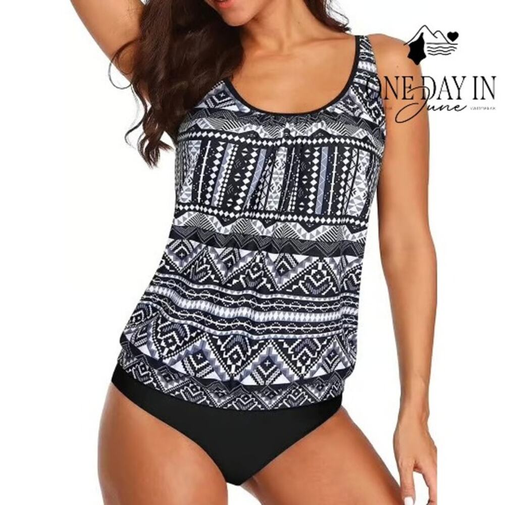 Adisputent Blouson Tankini Swimsuit Size L